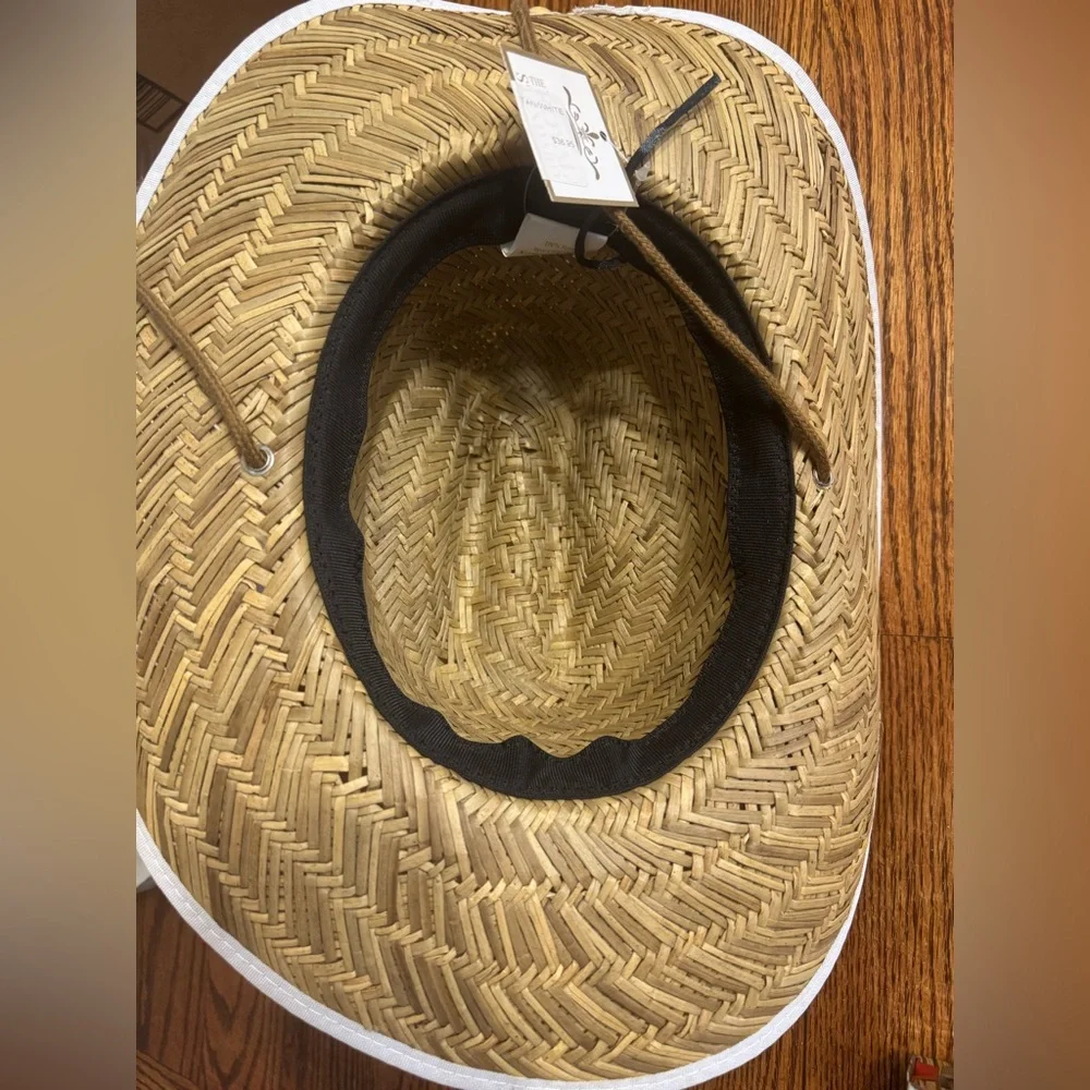 Natural Straw Cowboy Hat with White Trim NWT